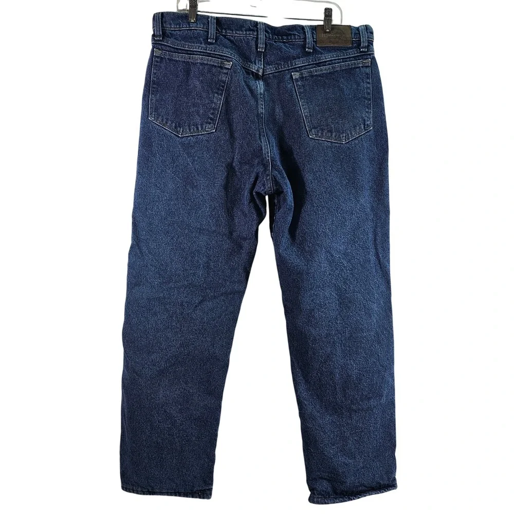 Cabelas Roughneck Men 37x29 Fleece Lined Relaxed Fit Denim Jeans Dark Stone Blue